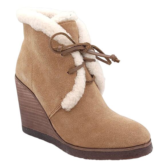Splendid Women Winter Bootie Catalina US 6.5 Brown Suede Fleece Lined Wedge - Picture 1 of 7